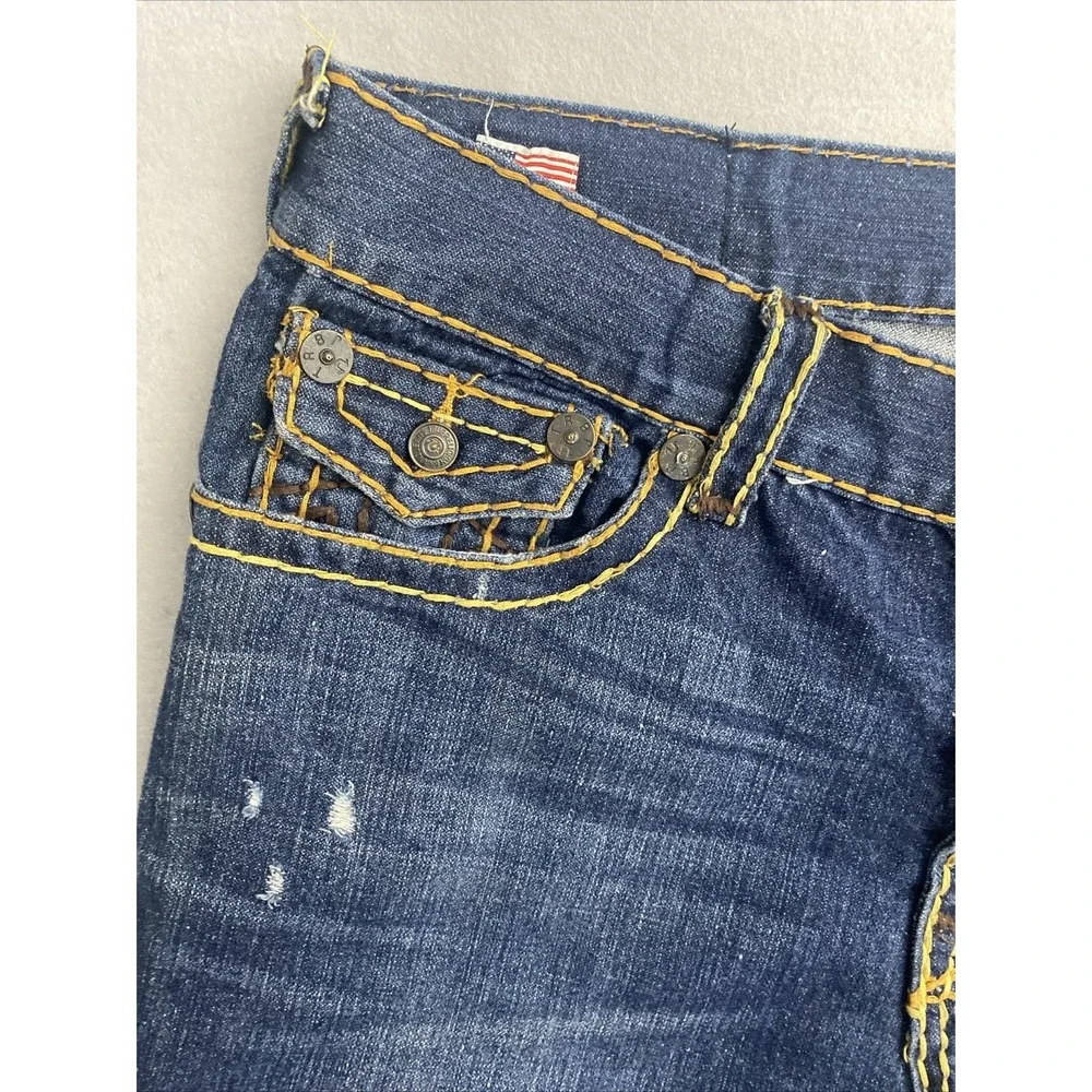 True Religion USA Men's Blue Denim Jeans Relaxed Straight 38x32 Thick Stitch